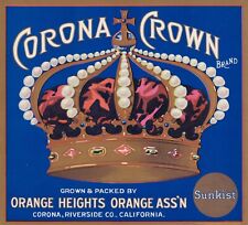 Original Unused CORONA CROWN Orange Crate Label, Riverside, CA picture