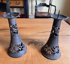 Pair of black cast iron candlestick holders 9 1/8