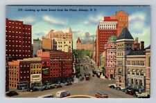Albany NY-New York, Aerial Looking State Street From Plaza, Vintage Postcard picture