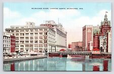 1940s Downtown Milwaukee River Lookin North Hotels Vintage Wisconsin WI Postcard picture