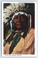 Cheyenne WY Frontier Days An Arapahoe Indian Chief Headdress Linen Vtg Postcard picture