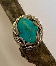 Vintage Signed FJB (?) Navajo NA Turquoise and Sterling Silver Ring Sz 5,  5.38g picture