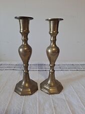 Pair Of Antique Brass Candle Sticks. 8” Tall. Heavy And Beautiful picture