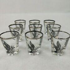 Set of 9 Vintage bird shot glasses Canada Goose EXCELLENT Silver Rim picture