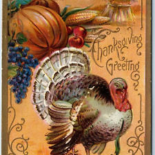 c1910s Cute Delicious Turkey Thanksgiving Autumn Art Nouveau Gilt Embossed A243 picture