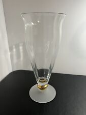Vintage Handcrafted Crystal 12” Vase Made in Romania Sandblasted Gold Base picture