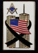Masonic Blue Lodge Square & Compasses United States American Flag 9-11 Lapel Pin picture