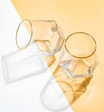 Diamond Wine Glass Set of 2, Modern Stemless Golden Edge Glass Cups Drinking ... picture
