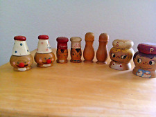 4 Pairs Vintage Wooden Salt and Pepper Shakers, Hand Painted Japan picture
