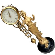 Vtg Linden Diana Bronze Statue Pendulum Clock 8 Day Swinger Mystery Mantel Clock picture