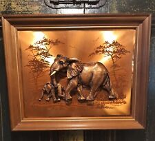 Vtg John Louw 3D Sculpture Copper Mama Baby Elephant picture