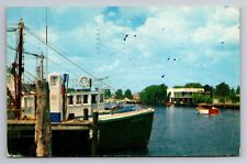 Freeport Long Island NY View of Dock and Gas Pump Freeprt Canal Vtg 1961 Postcar picture