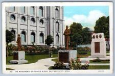 1920's SALT LAKE CITY UTAH STATE MONUMENTS ON TEMPLE BLOCK ANTIQUE POSTCARD picture