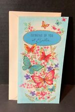 VTG Easter Card UNUSED Gorgeous Glittery Butterflies & Flowers Thinking of You picture