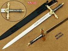 Handmade King Arthur Excalibur Sword Replica With Crown Head & Leather Sheath picture