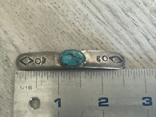 Vintage Turquoise Hand Stamped Silver Hair Pin Barrette picture