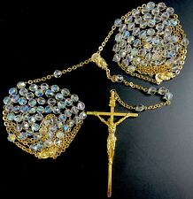 Vintage Catholic Iridescent Crystal  Rosary Wedding Lasso, Gold Tone Crucifix picture