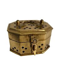 Vintage Pierced Brass Cricket Trinket Box Lidded Hinged picture