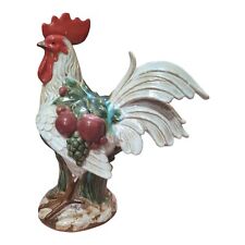 Ceramic Collectible Figurine Statue Hand Painted Large Rooster Apples Grapes 18” picture
