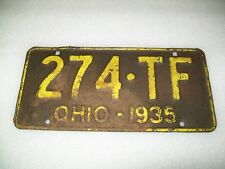 VINTAGE.  OHIO 1935 License Plate # 274 TF ,   MEDAL , USED picture