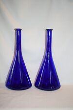 Pair Decorative Cobalt Blue 13 inch Glass Bottle Vases picture