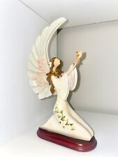 Vintage 1970s Resin Praying Kneeling Angel on Wooden Floral Stand picture