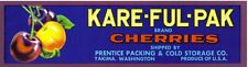 Original Kare-Ful-Pak cherry crate label Prentice Packing & Cold Storage Yakima picture