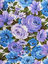 Vintage 1970s Cotton Print Fabric 3 Yds Purple Blue Roses Light Weight Linen NWT picture