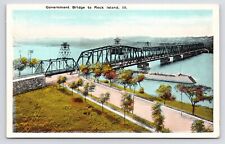 c1920s~Government Bridge to Rock Island~Barge~River~Illinois IL~Antique Postcard picture