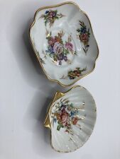 Vintage Lot 2 Limoges Porcelain Trinket Dishes Painted Florals Gold Trim  France picture