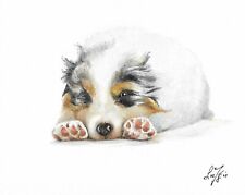✪ ORIGINAL Oil Dog Portrait Painting AUSTRALIAN SHEPHERD Artist Signed Artwork picture