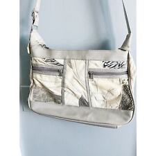 white and gray leather purse picture