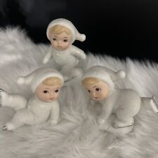 Vintage, HOMCO Christmas Snow Sparkling Ice Skating Babies Set Of Three New picture