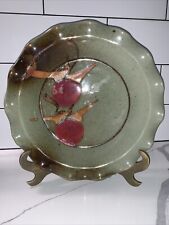 Studio Art Pottery Pie / Quiche Plate Dish Artist Signed Green Red Gold picture