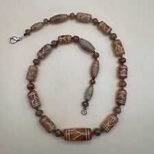 Antique ancient etched carnelian Agate beads necklace beautiful colour picture