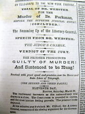 4 1850 hdlne newspapers WEBSTER PARKMAN MURDER CASE in Boston  TRIAL & EXECUTION picture