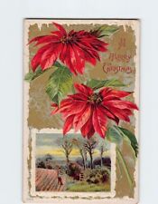 Postcard A Merry Christmas with Flowers Embossed Art Print picture