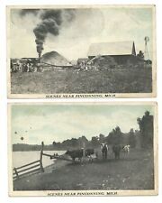 LOT OF 2 Pinconning Michigan area steam tractor farm barn cows unused postcards picture