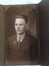 Antique photograph portrait man youthful elegant cardboard holder frame handsome picture