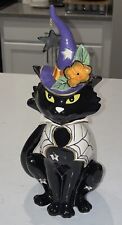 Blue Sky Black Cat Witch Magical Warlock Ceramic Tealight Candle House 11.5” NWT picture
