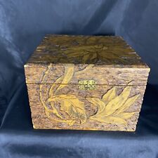 Vintage Hand Carved Larger Wooden Box Poinsettia Flowers Leaves Treasure Box picture