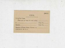 Great Western Railway Vintage Official Wages Order Form to Pay Clerk Ref 35504 picture