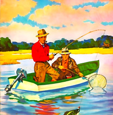 Fisherman catching a fish in a lake 80 years ago ofridge magnet  2.5x3.5