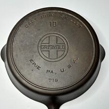GRISWOLD #10 Cast Iron Skillet Large Logo 716  SITS FLAT PITTING picture