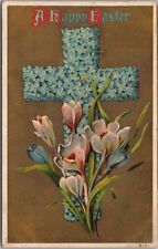 Vintage 1910s Winsch HAPPY EASTER Embossed Postcard Forget-me-Not Flower Cross picture