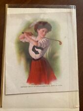 EARLY 1900’S  GOLFING LOT OF 2 VINTAGE ANTIQUE OLD POSTCARDS PLUS CUTE PRINT picture