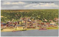 C.1940 BURLINGTON, IA IOWA bird's eye view of DOWNTOWN Curt Teich Postcard P0 picture