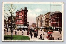 1913 WB Phostint Postcard Detroit MI Michigan Ave & Griswold Street Trolley Cars picture