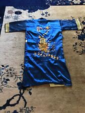 Vintage Blue Chinese Robe Gown Embroidery Crouching Tiger Hidden Dragon Fulushou picture