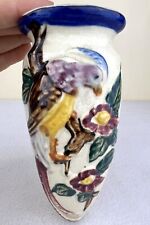 Vintage Japanese Majolica Style Exotic Bird On Branch w/ Flowers Wall Pocket 6